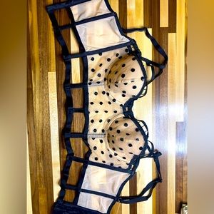 Victorias Secret nude and black polka dot bustier